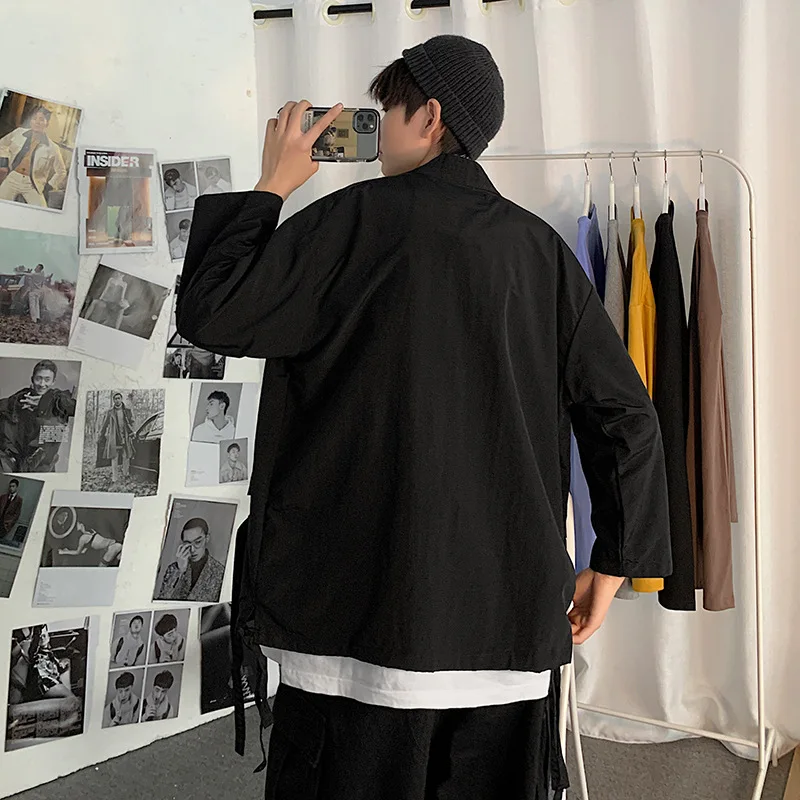 

Mens Japanese Jackets Male Autumn Winter Plus Fleece Black Jacket Men's Loose Korean Thick Multi-pocket Casual Jacket Size S-2XL