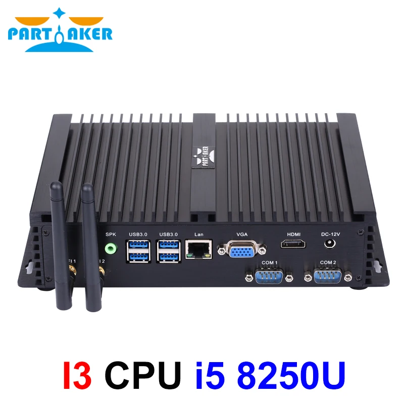 Partaker Industrial Fanless Mini PC Win10 Intel i5 8250U 1*Intel Lans 2*COM USB Micro Computer Linux WiFi VGA HDMI