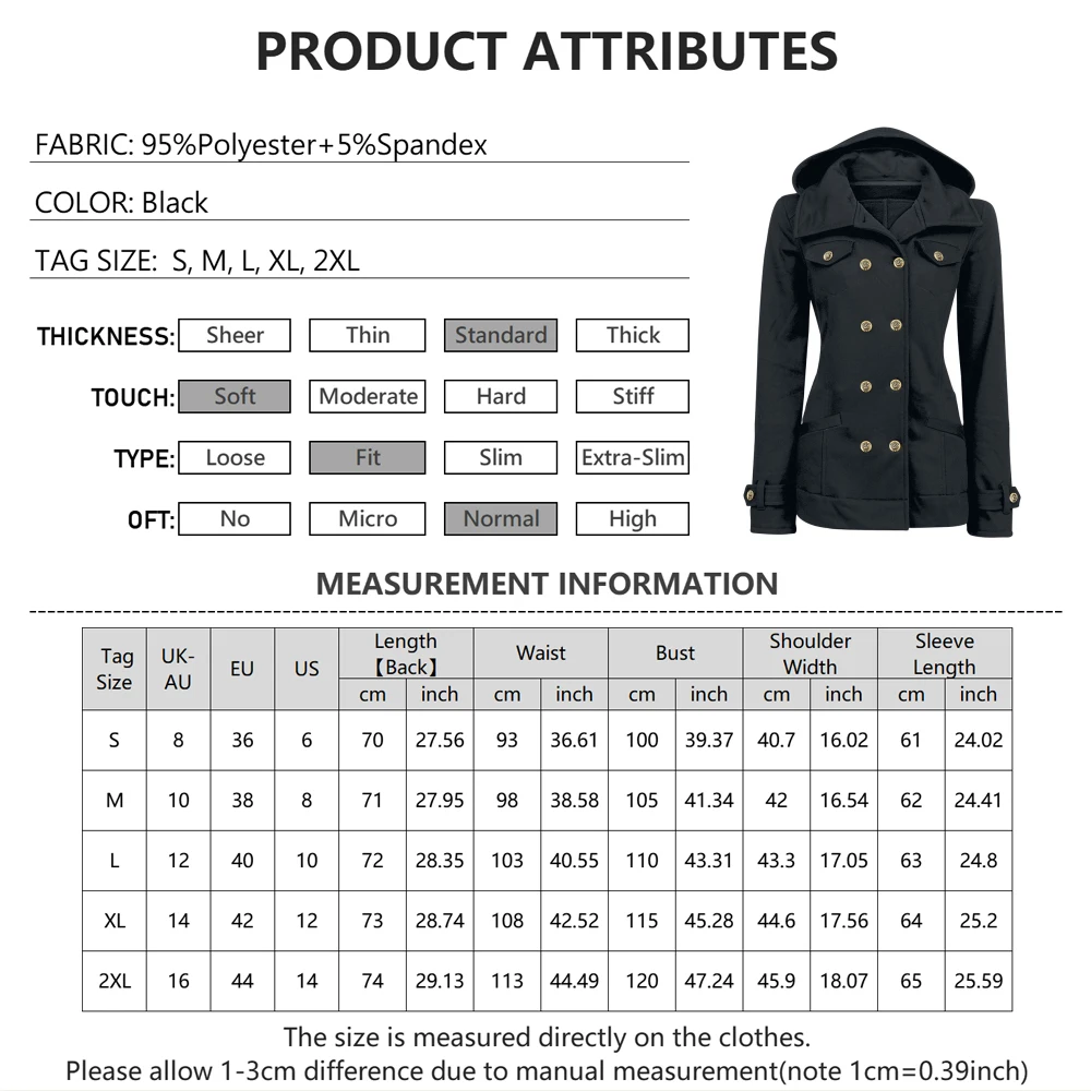 Однотонная зимняя куртка с капюшоном женское двубортное пальто длинным рукавом