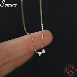 925 Sterling Silver double Love Bow Pendant Necklace Women Plating 14k Gold Bowknot Clavicle Chain Luxury Wedding Jewelry gift