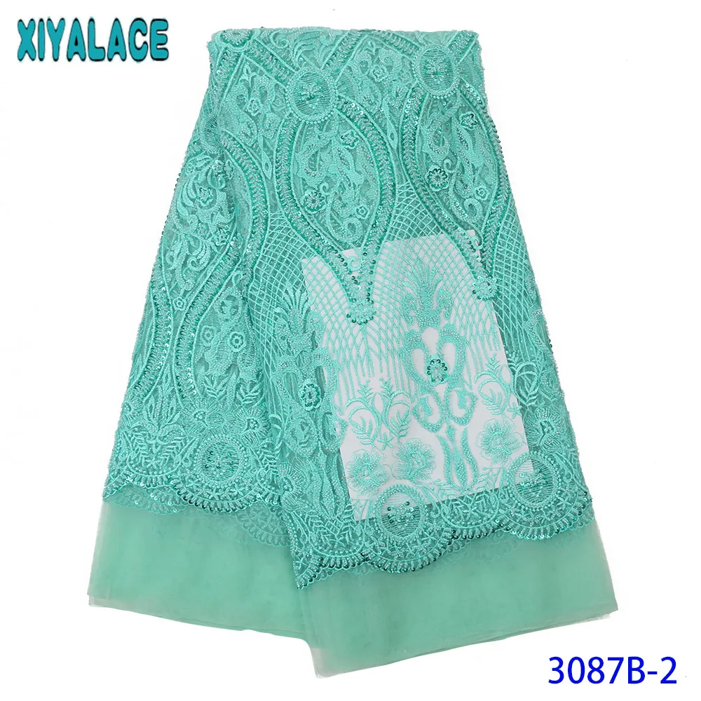 Royal Blue Beaded Lace Fabrics African French Tulle Mesh Fabric Luxury Heavy Handmade Beads Nigerian Net Lace KS3087B | Аксессуары для