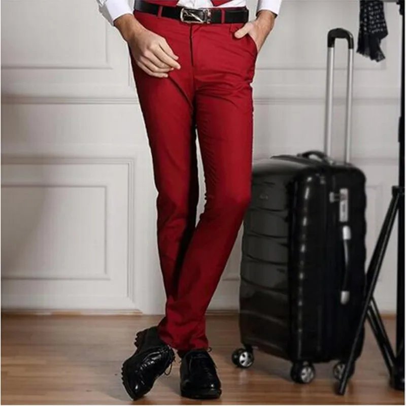 

Mens Fashion Boutique Cotton Solid Color Official Business Long Pants / Men Groom Wedding Dress Suit Pants Mens Trousers