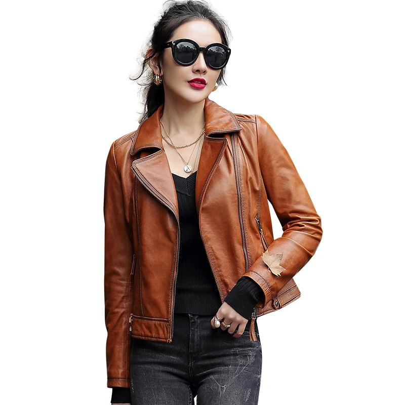 

Ptslan 2020 Women's Genuine Leather New fashion Sheepskin Moto Jackets P7010