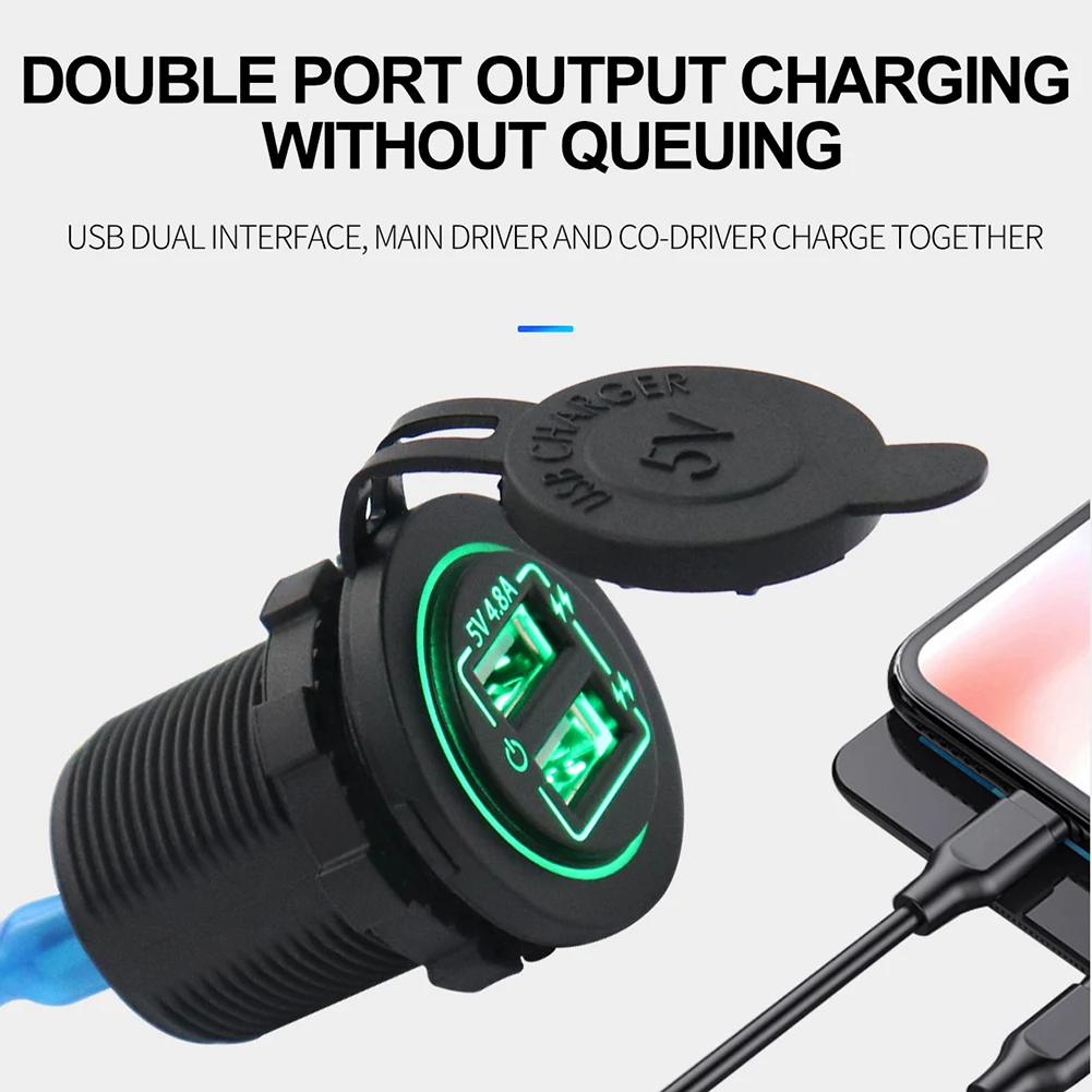 

Двойное зарядное USB-устройство 4,8 а с сенсорным выключателем, водонепроницаемый адаптер питания для 12-24 В, для автомобилей, мотоциклов, лодок...