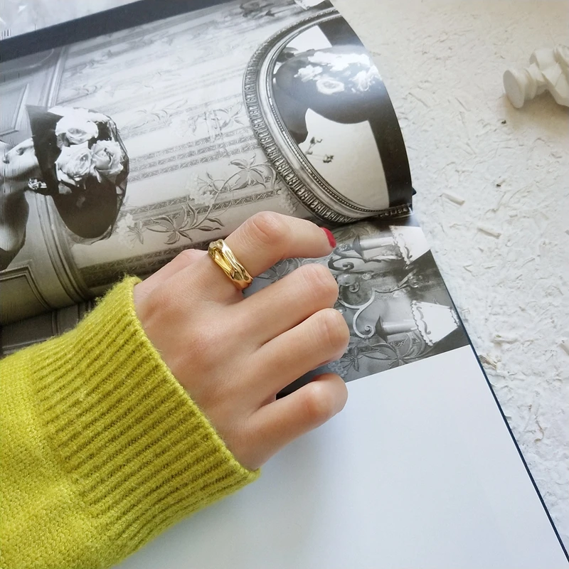 Irregular Gold Ring Real 925 Sterling Silver Smooth Uneven Surface Open Tin Foil Shell Women Korea Jewelry | Украшения и