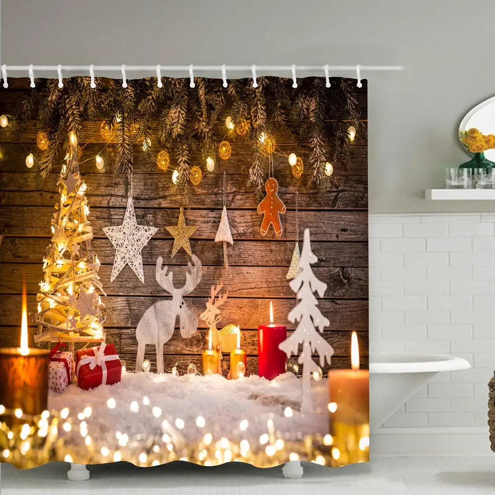 

Polyester Christmas Festival Backdrop Waterproof Fabric Bathroom Curtain