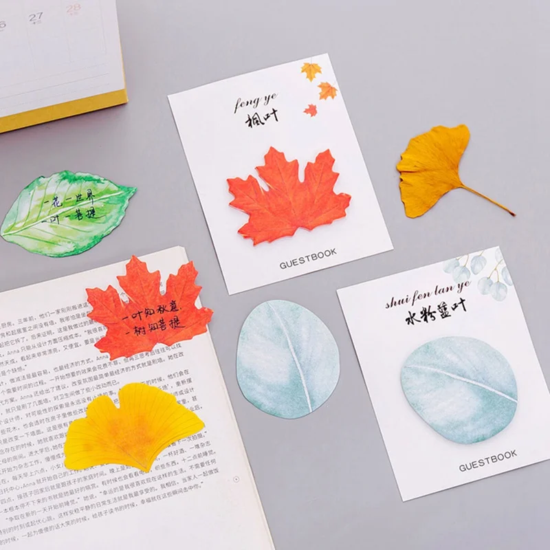 Cute Kawaii Natural Plant Leaf Sticky Note Memo Pad Office Planner Sticker Paper Korean Stationery School Supplies |