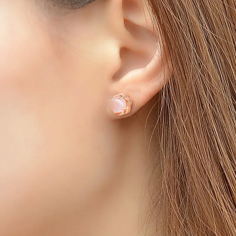 

Trendy Natural Oval Pink Crystal Stud Earring For Women 18k Rose Gold Color Rose Quartz Gemstone Earrings Wedding Jewelry Gift