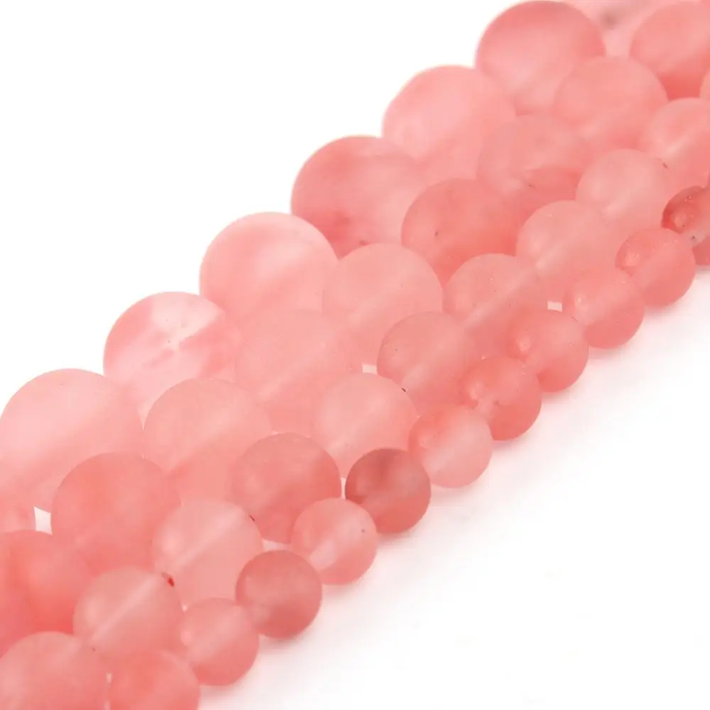 Матовые бусины из полированного Арбузного хрусталя круглые с отверстием