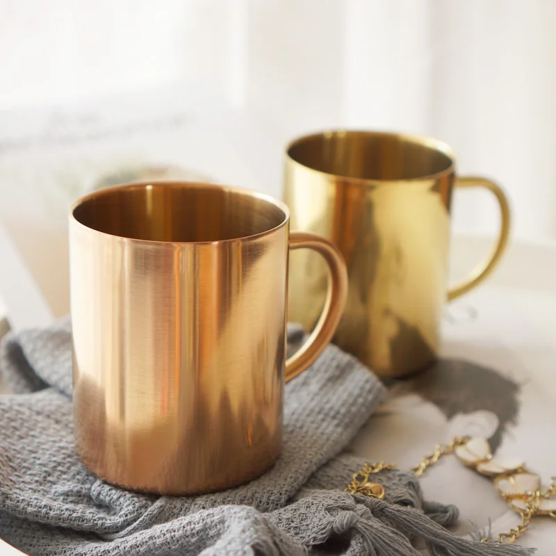 

Nordic Style Brass Gold Double Insulation and Anti-hot Stainless Steel Copper Mug Cup Coffee Cup Cup Readily Rose Gold Container