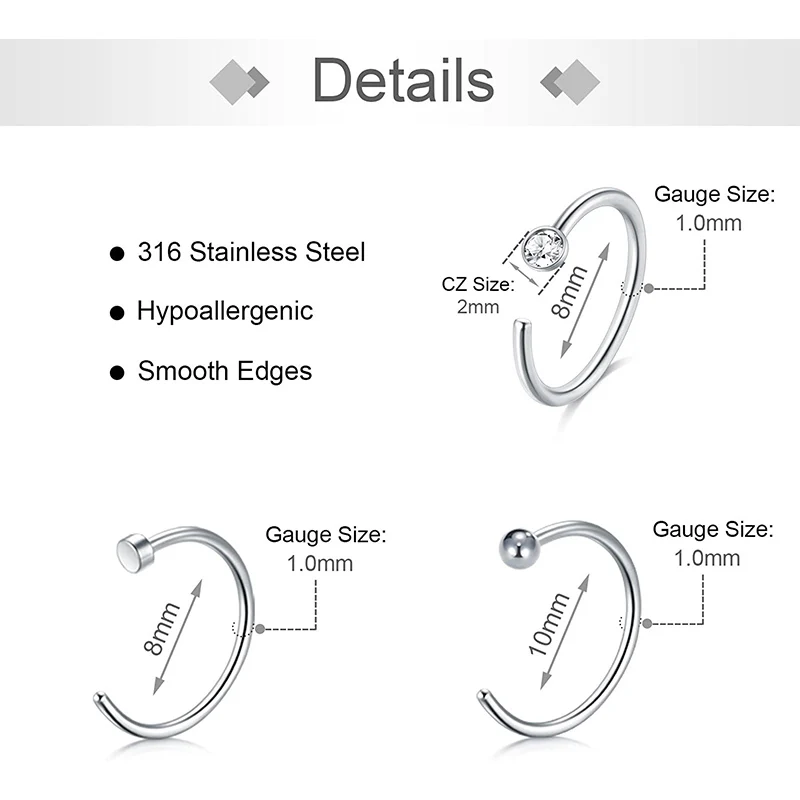 Кольца обручи для носа из нержавеющей стали ювелирные изделия имитации пирсинга