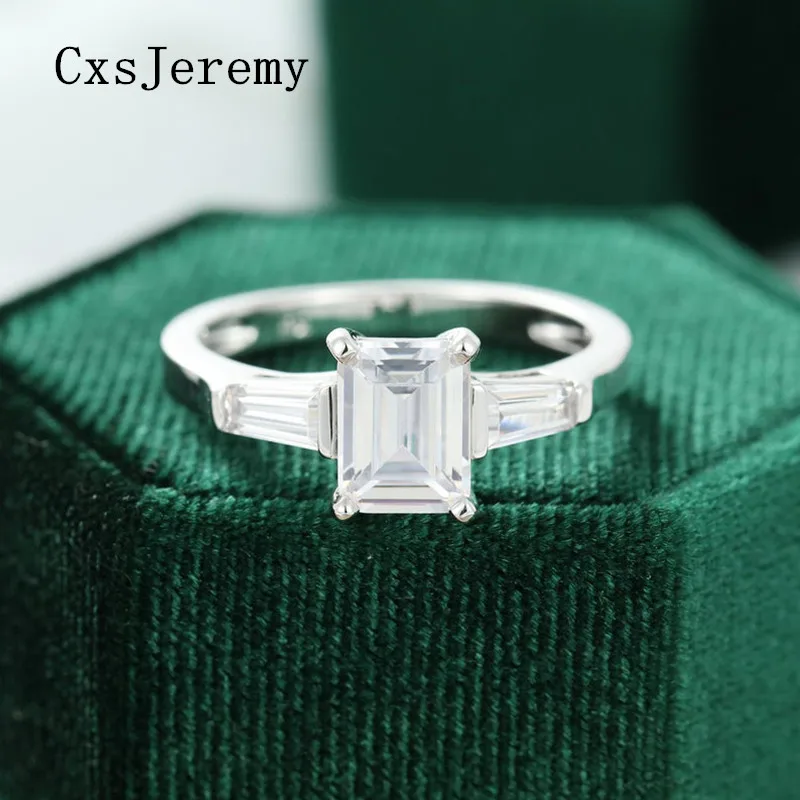 CxsJeremy Изумруд 6*8 мм 2 Carte CT Moissanite обручальное кольцо 14 к белое золото три камня Dimod