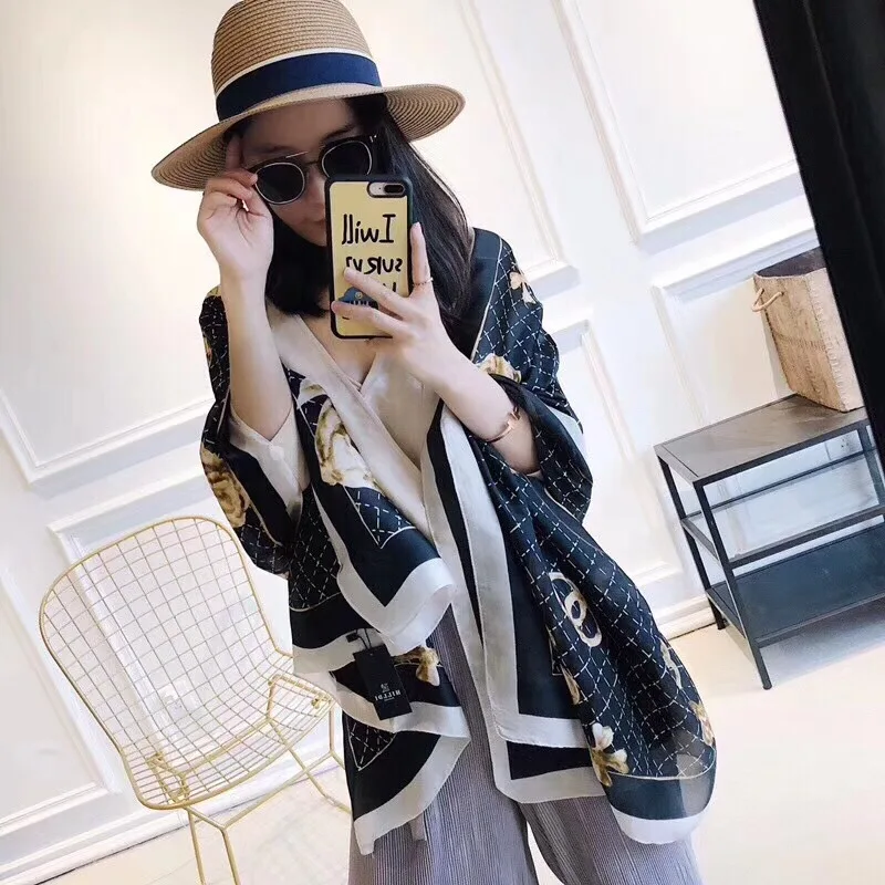 2020 черный новый весенний и осенний шелковый шарф женский летний дорожный