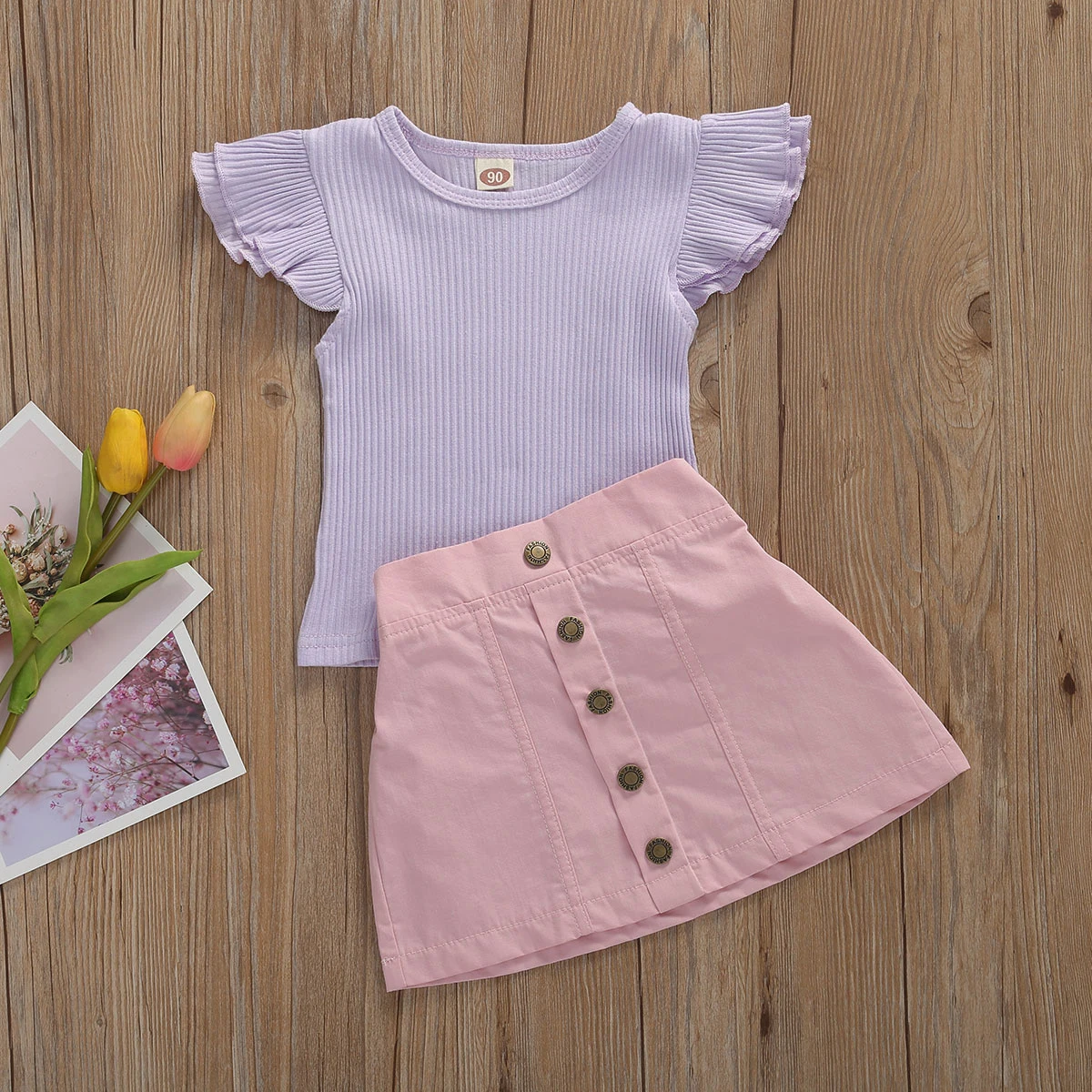 2020 Summer Toddler Baby Girls Clothes Sets Ruffles Sleeveless Vest Tops+Pink A-line Skirts 2pcs Outfits 1-5Y | Мать и ребенок