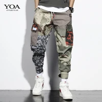 camouflage cargo pants mens patchwork trousers stitching casual pants mens hip hop clothing jogging pants fashion streetwear