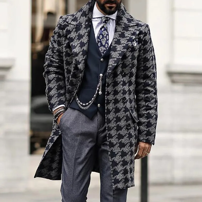 

2021 medium length suit collar fashion printed men's coat