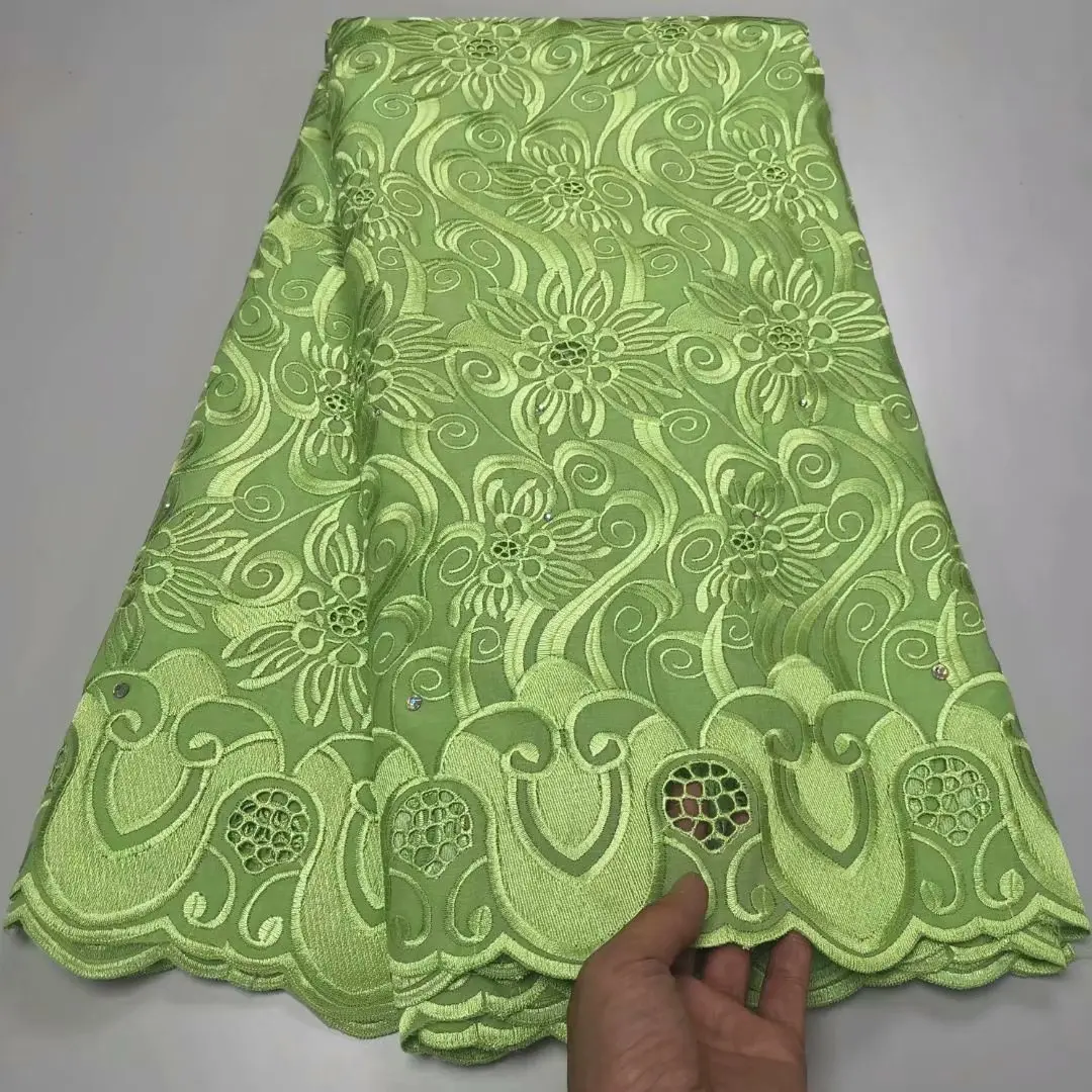 

Green African Cotton Fabric High Quality Embroidery Swiss Voile Lace In Switzerland Cloth Tissu Coton Tela Sewing Material YC20