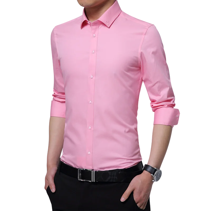 

Men's shirt European size new slim fit men's shirt solid color long sleeve British style cotton shirt office business slim fit r