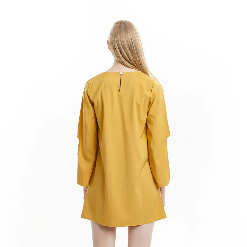 

Solid Color Fashion Cuff Split Office Lady Dresses Elegant O Neck Long Sleeve Mini Autumn Dress Female Clothing Women Dress