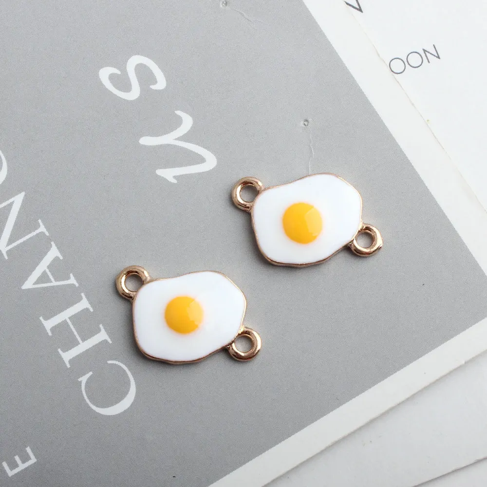 

Kawaii Jewelry Charms 100pcs 15*22mm Cute Food Poached egg Shape Oil Drop Enamel Connector Charms Earring Floating Pendant DIY