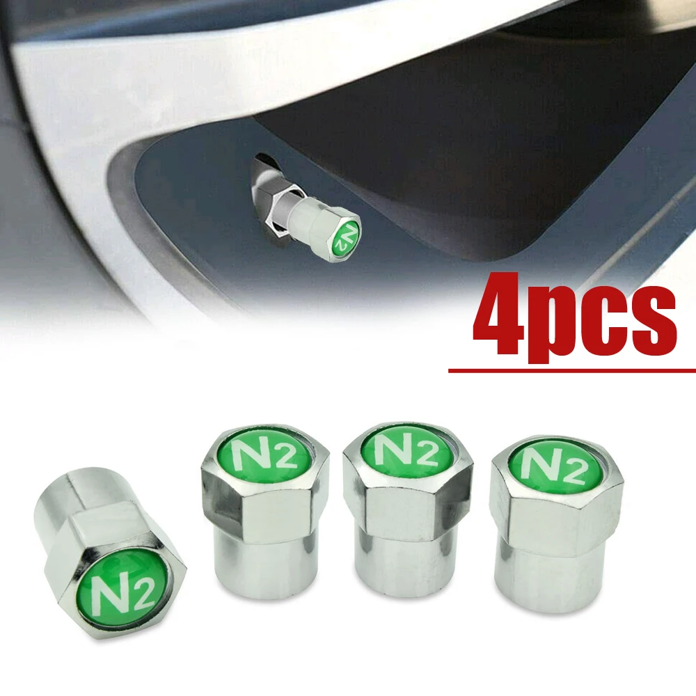 4pcs NITROGEN N2 Green Wheel Tire Valve Stem Caps Chrome Plating Universal Car Accessories Tire Wheel Rim Dust Cover Car-styling