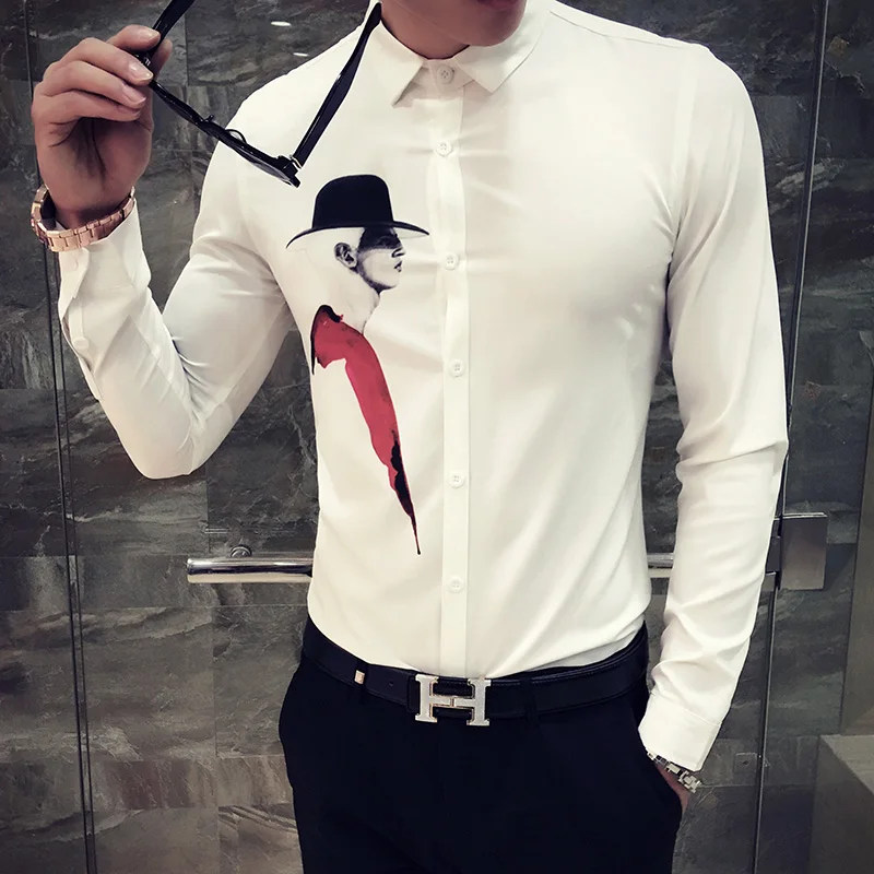 

Teen Men's Flower Shirt Size S-3XL Black White Shirt Men Fashion Casual Camisa Spring and autumn shirts