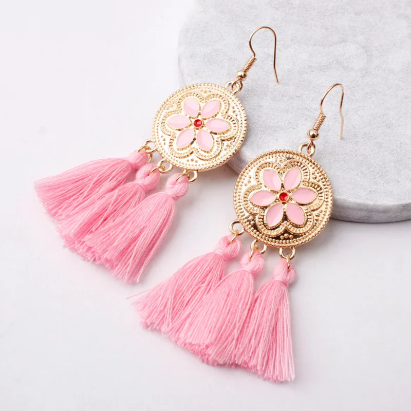 

Vintage Big Round Multicolor Beaded Earrings Set for Woman Ethnic Boho Tassel Feather Long Dreamcatcher Drop Earrings Jewelry