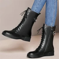 punk goth trainers women shoes genuine leather winter riding boots high top round toe platform med heel oxfords shoes us3 us9 5