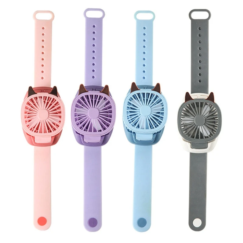 

124D 1PC Colorful Mini Watch Fan 5V Voltage LED Flexible Portable Fan Cartoon Shape USB Charging Watch Fan with LED Light