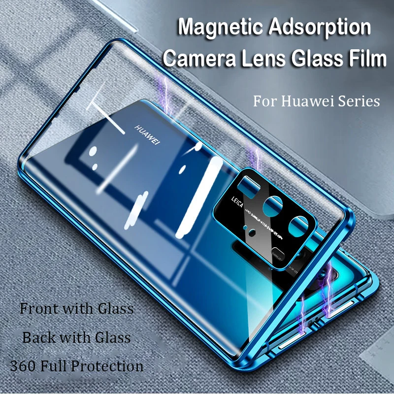 Магнитный чехол для телефона Huawei P40 Pro Mate 20 30 P30 стеклянный металлический бампер