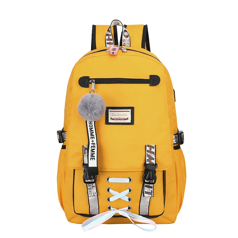 123-658-Yellow Женский рюкзак, модные USB школьные сумки для девочек, женские школьные рюкзаки, Большой Вместительный рюкзак, детский школьный рюкзак, водонепроницаемая школьная сумка - Цвет: 123-658-Yellow