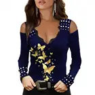 Женская кружевная блузка с открытыми плечами, длинным рукавом и V-образным вырезом