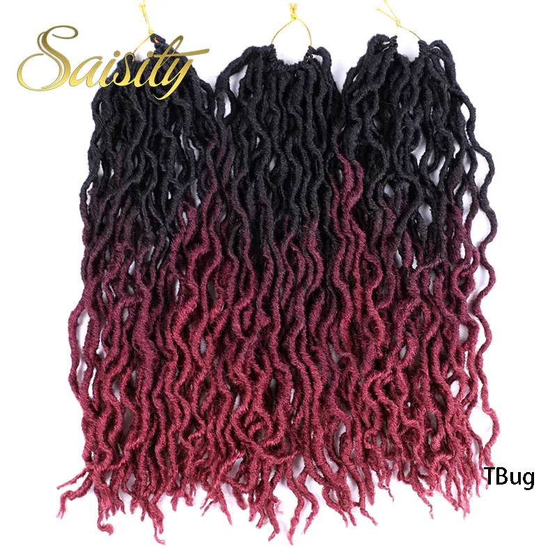 Saisity 18 дюймов 24 пряди Синтетические Ombre Faux locs кудряшки для наращивания мягкие вязанные крючком косички для наращивания волос - Цвет: T1B/бордовый