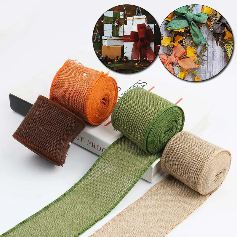3M/Roll 6cm Width Handmade Linen Ribbon Burlap Wired Rolls Trims Tape DIY Material Wedding Party Crafts Gift Packaging | Дом и сад