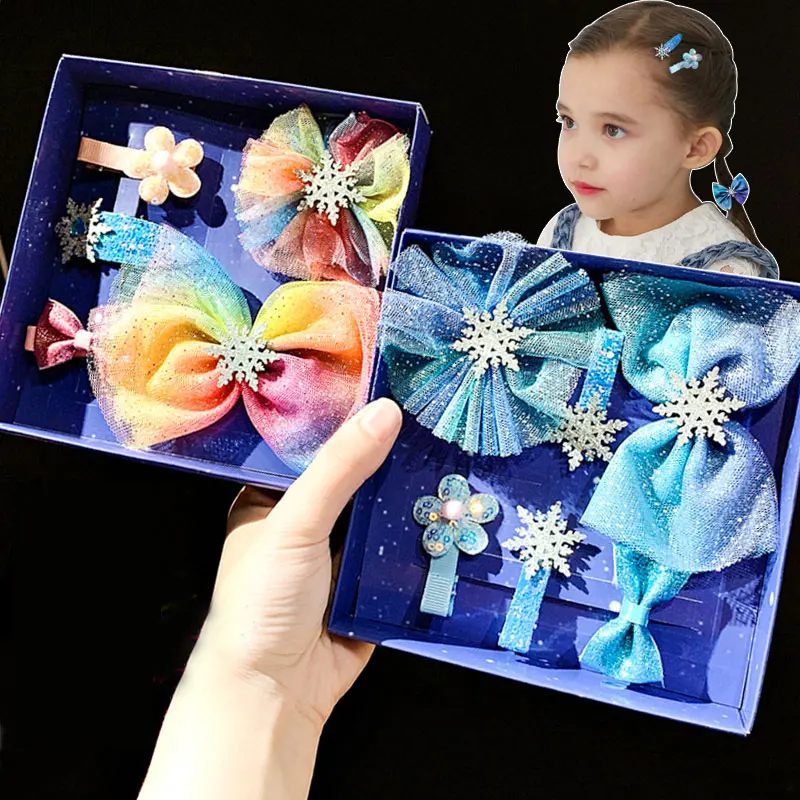 Женские заколки для волос M MISM 1 комплект со снежинками с голубым бантом