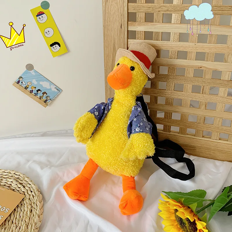 

Simulation Cute Girl Bags Stuffed Duck Plush Backpack Toy Cartoon Animal Children School Bag Shoulder Pocket Purse Gift For Girl