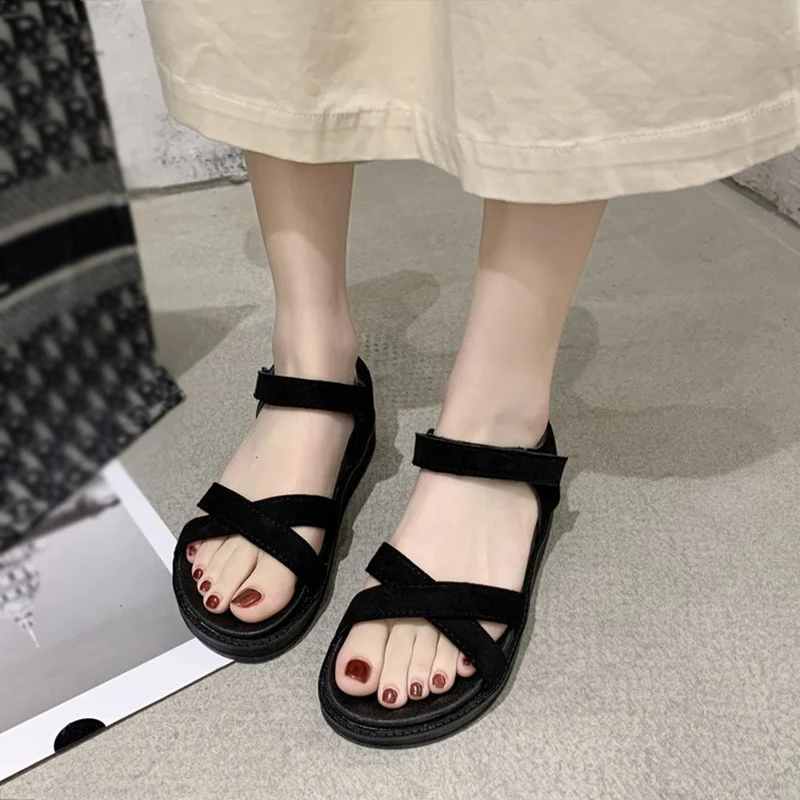 

Ladies Casual Flats Hook Loop Shoes Femmes Open Toe Sandales Non Slip Female Footwear Summer Woman Dropshipping Women Sandals