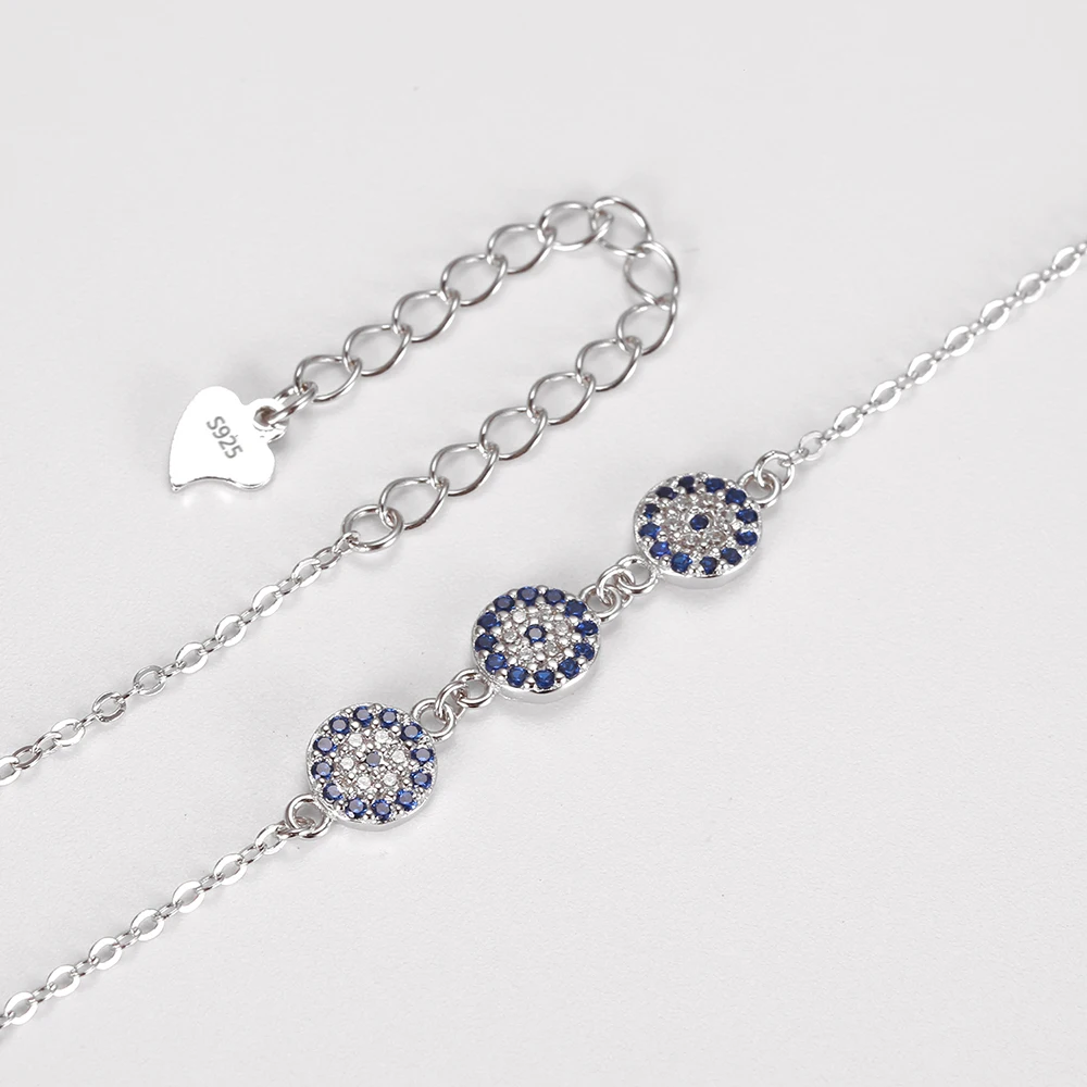 100% 925 стерлингового серебра Лаки сглаза браслеты из нержавеющей стали для женщин