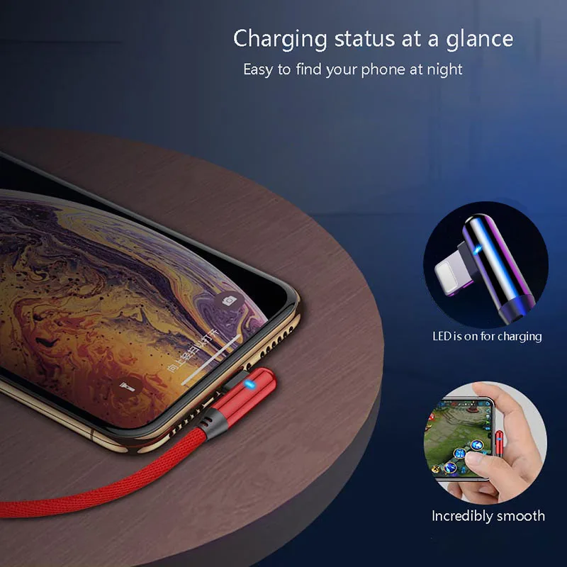 90 градусов локоть 3A USB кабель для iPhone X 8 7 6 6S plus 5 5S передачи данных быстрой зарядки