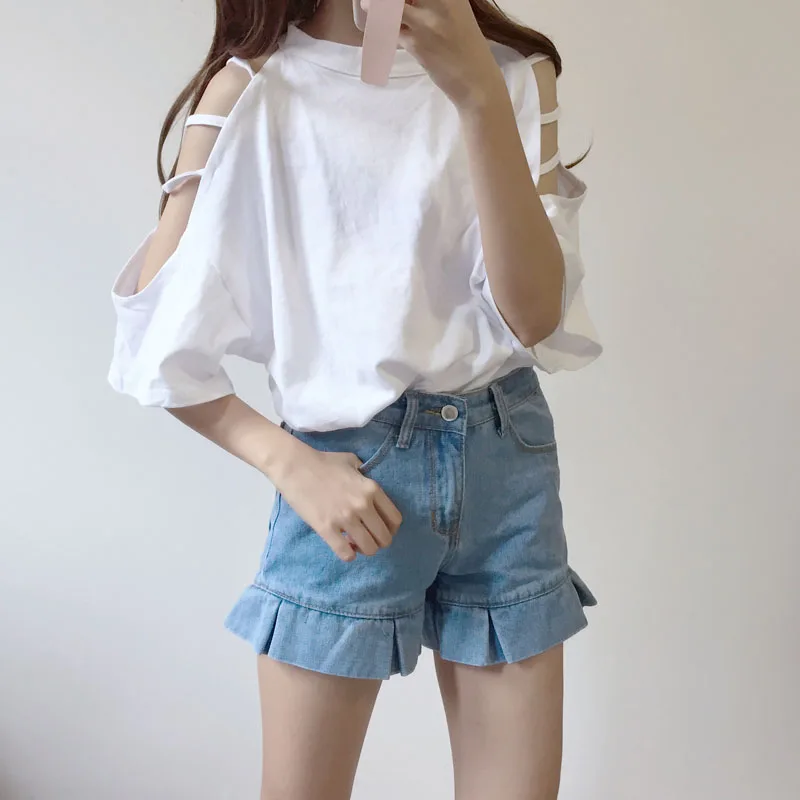 

Pink Sweet Girls Cotton T-Shirt Women Kawaii Sexy Strapless Loose Casual Tops Soft Girl Vintage Loose Casual Solid Tee Shirts