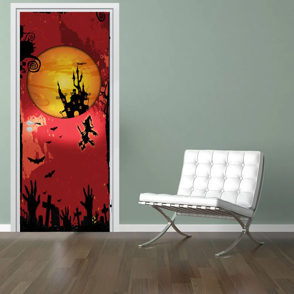 2 шт./компл. 3D дверные обои фрески наклейки на стены для празднования Хэллоуина