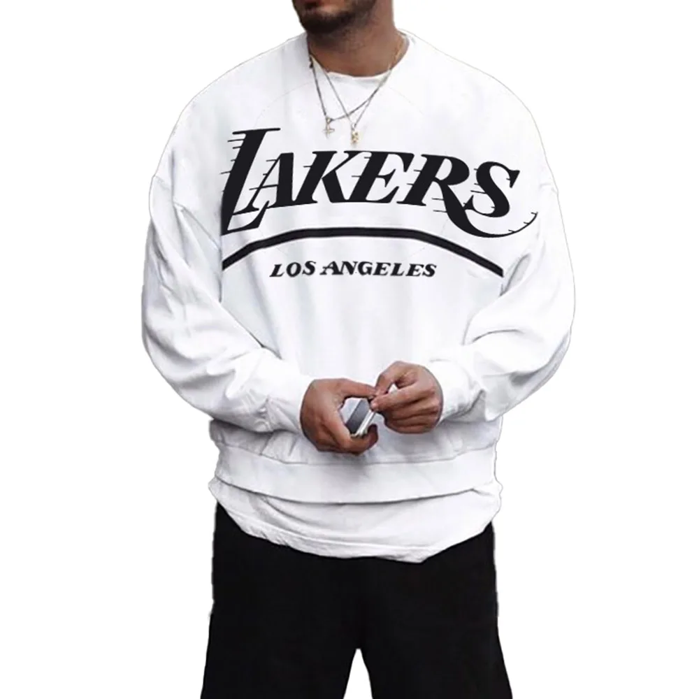 

2021 Fall Long Sleeve Turtleneck Print Letter Hoodies Men's Sports Casual Top Pure Color European American Pure Color