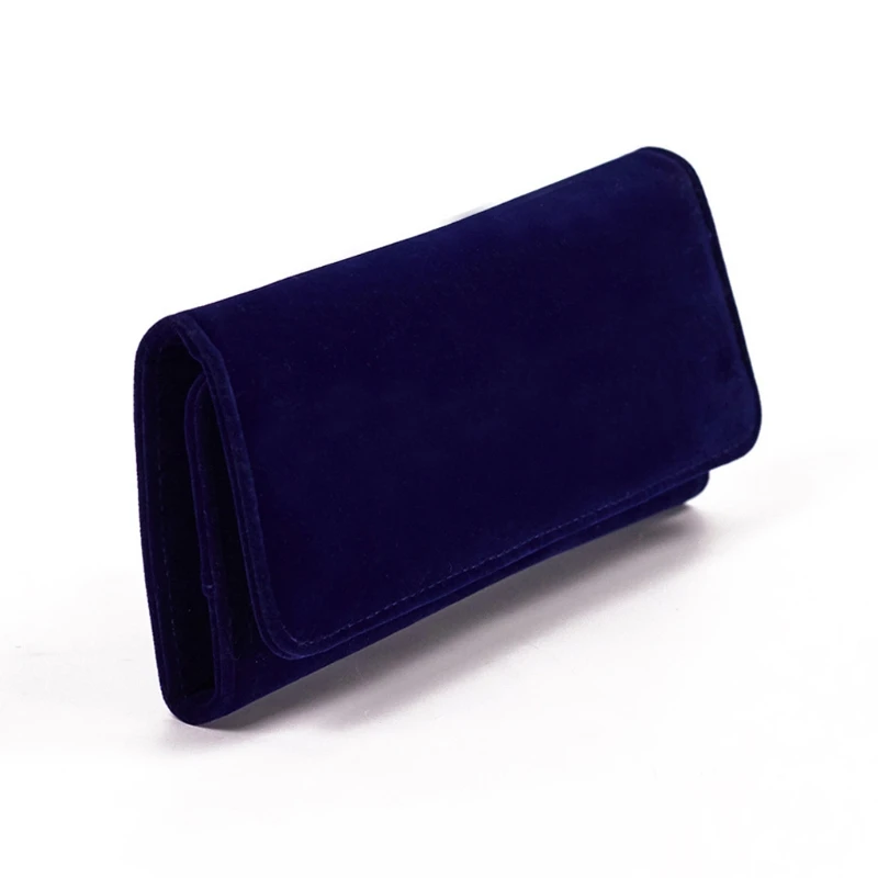 

Синий органайзер для ювелирных изделий, складная дорожная сумка для ювелирных изделий в рулоне, чехол с карманом на молнии, сумка для хранен...