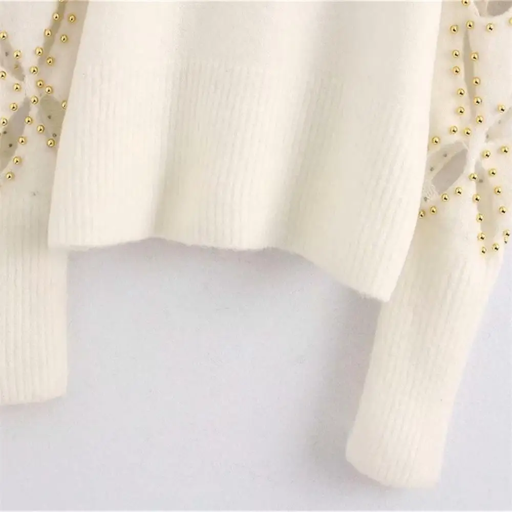 

Za women's new round neck long sleeve hollow diamond knitwear pullover 0021114 in early spring 2020