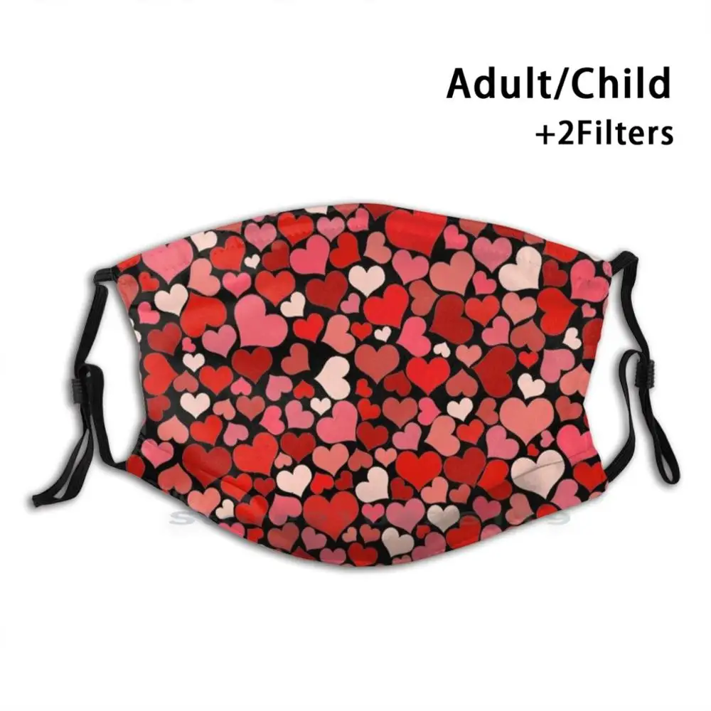 Маска для лица многоразовая с фильтрами смешанная сердечками детей сердце