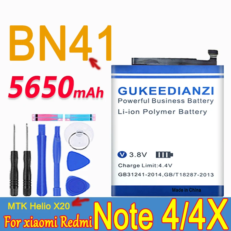 Батарея для телефона bn41 BN41 Xiaomi Redmi Hongmi Note 4 Note4/для Xiao Mi 4X MTK Helio X20 5650 мАч сменная