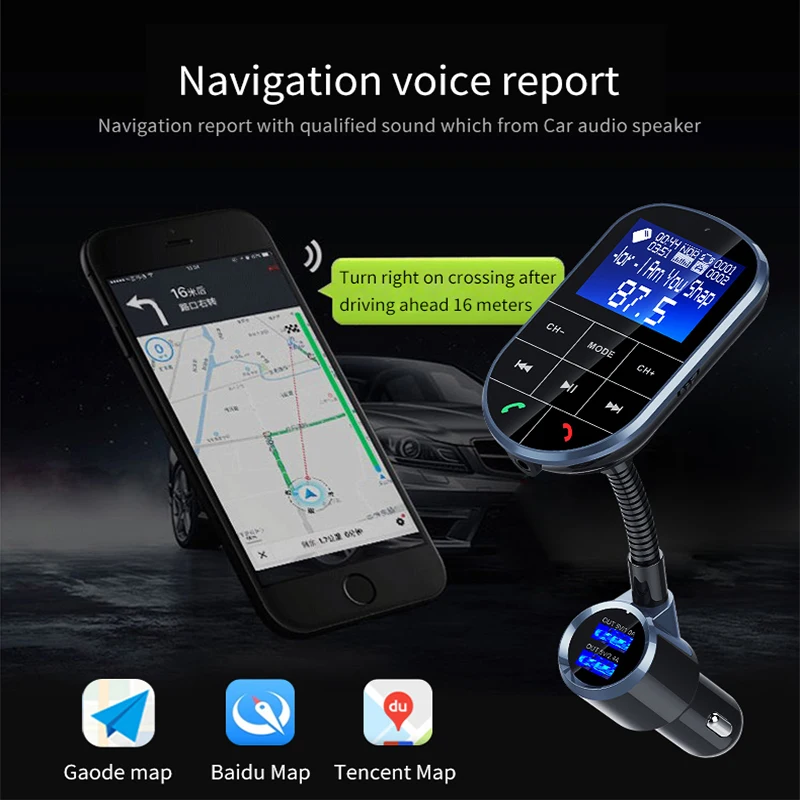 FM модулятор Bluetooth 4,2 MP3 музыкальный плеер Автомобильный комплект fm-передатчик Bluetooth радио передатчик AUX модулятор двойной usb зарядка