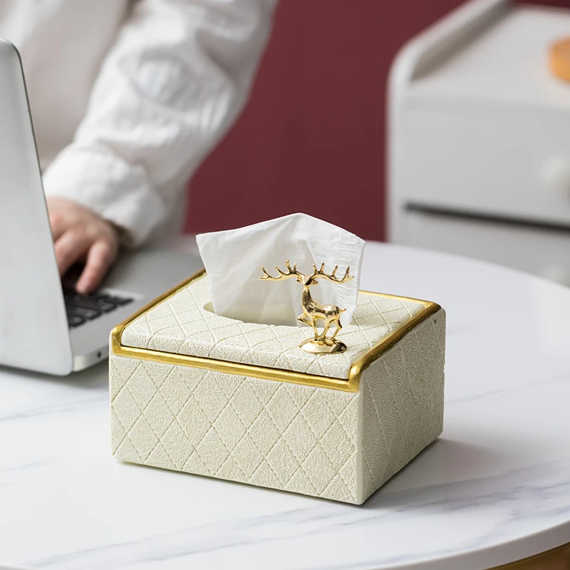 

Creative Nordic Tissue Box Deer Resin Pumping Paper Napkin Holder Desktop Drawer Design Living Room Storage Home Decoration
