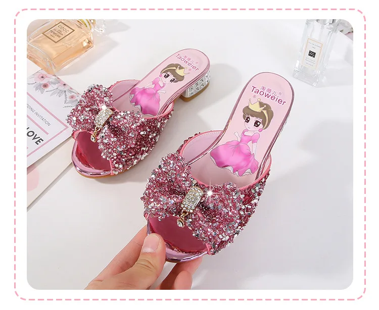 Мини-тапочки с пайетками для девочек пляжная обувь детские Нескользящие тапочки