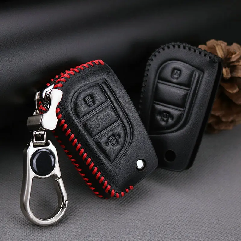 Кожаный чехол для автомобильных ключей и металлический держатель Toyota Auris Corolla